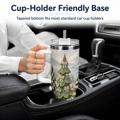 Green Striped Christmas Tumbler, 40oz Handled Stainless Steel Cup
