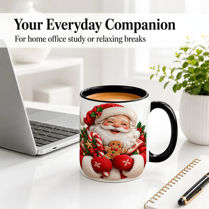 #pl[11oz|Black] Jolly Santa Claus Accent Mug, Ceramic Cup with Christmas Artwork