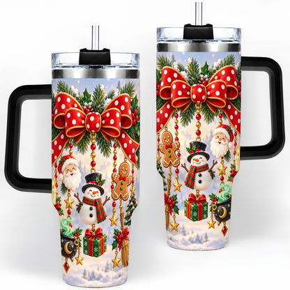 #pl[40oz|Black] Christmas Bow Handled Tumbler, 40oz Festive Ornament Drinkware