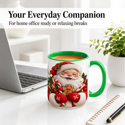 #pl[11oz|Green] Jolly Santa Claus Accent Mug, Ceramic Cup with Christmas Artwork