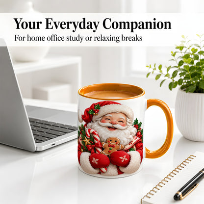 #pl[11oz|Orange] Jolly Santa Claus Accent Mug, Ceramic Cup with Christmas Artwork