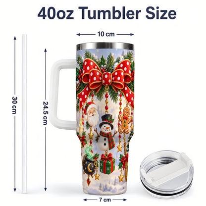 #pl[40oz|White] Christmas Bow Handled Tumbler, 40oz Festive Ornament Drinkware