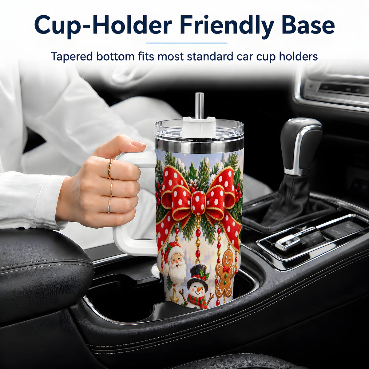 Christmas Bow Handled Tumbler, 40oz Festive Ornament Drinkware