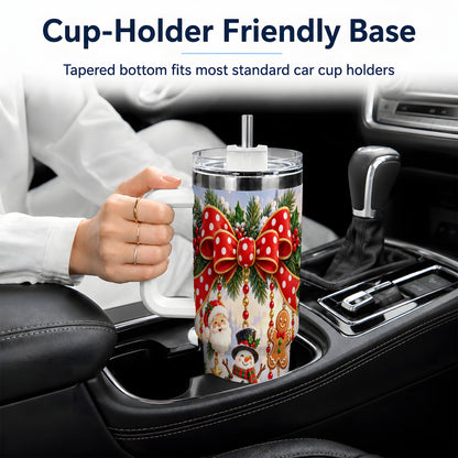 Christmas Bow Handled Tumbler, 40oz Festive Ornament Drinkware