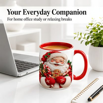 #pl[11oz|Red] Jolly Santa Claus Accent Mug, Ceramic Cup with Christmas Artwork