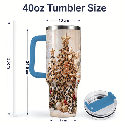 #pl[40oz|Blue] Leopard Print Christmas Tumbler, 40oz Handled Holiday Drinkware
