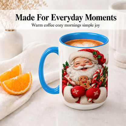 #pl[15oz|Blue] Jolly Santa Claus Accent Mug, Ceramic Cup with Christmas Artwork