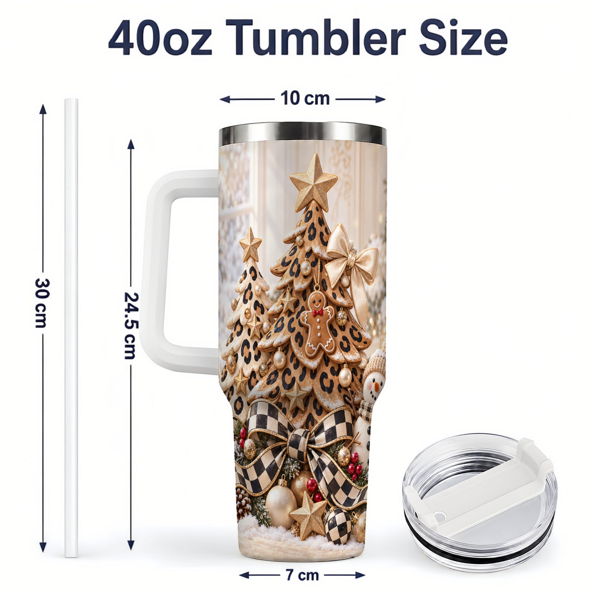 #pl[40oz|White] Leopard Print Christmas Tumbler, 40oz Handled Holiday Drinkware
