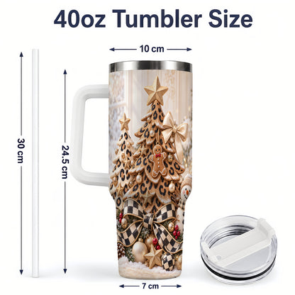 #pl[40oz|White] Leopard Print Christmas Tumbler, 40oz Handled Holiday Drinkware