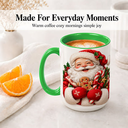 #pl[15oz|Green] Jolly Santa Claus Accent Mug, Ceramic Cup with Christmas Artwork