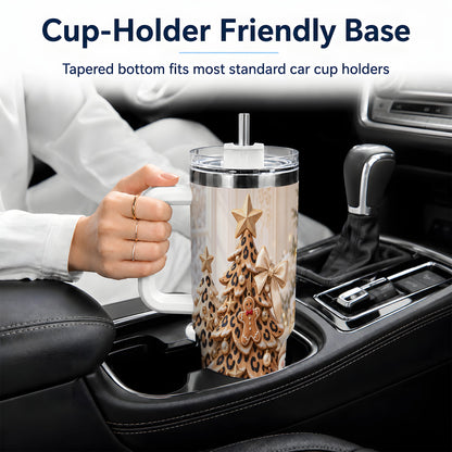 Leopard Print Christmas Tumbler, 40oz Handled Holiday Drinkware