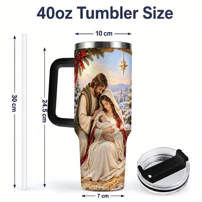 #pl[40oz|Black] Nativity Scene Handled Tumbler, 40oz Holy Family Christmas Design
