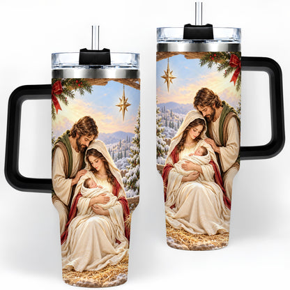 #pl[40oz|Black] Nativity Scene Handled Tumbler, 40oz Holy Family Christmas Design