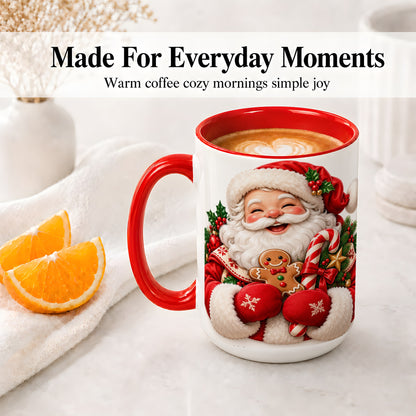 #pl[15oz|Red] Jolly Santa Claus Accent Mug, Ceramic Cup with Christmas Artwork
