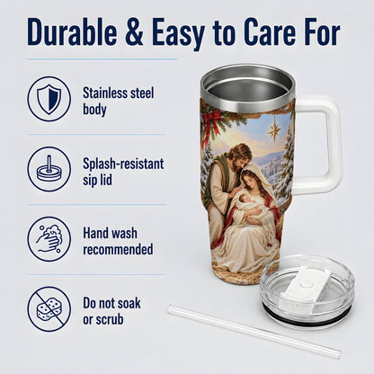 Nativity Scene Handled Tumbler, 40oz Holy Family Christmas Design