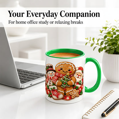 #pl[11oz|Green] Gingerbread Christmas Accent Mug, Ceramic Cup with Holiday Art