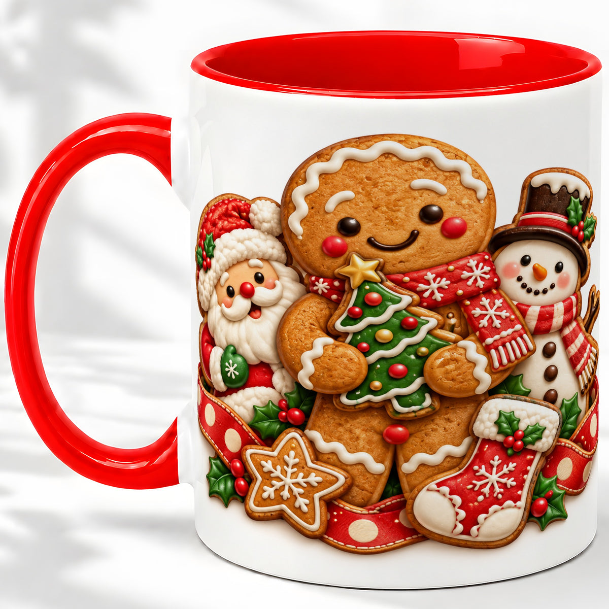 Gingerbread Christmas Accent Mug, Ceramic Cup with Holiday Art