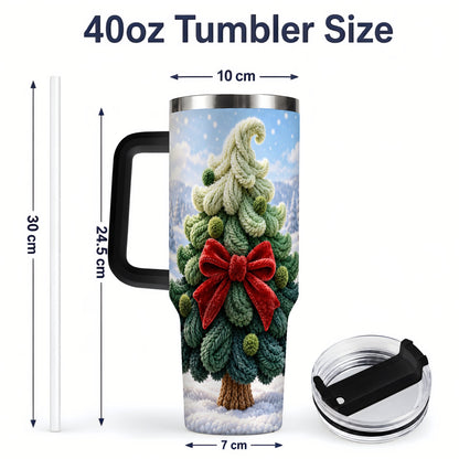 #pl[40oz|Black] Knitted Christmas Tree Handled Tumbler, 40oz Cozy Holiday Design