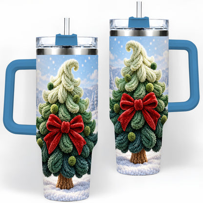 #pl[40oz|Blue] Knitted Christmas Tree Handled Tumbler, 40oz Cozy Holiday Design