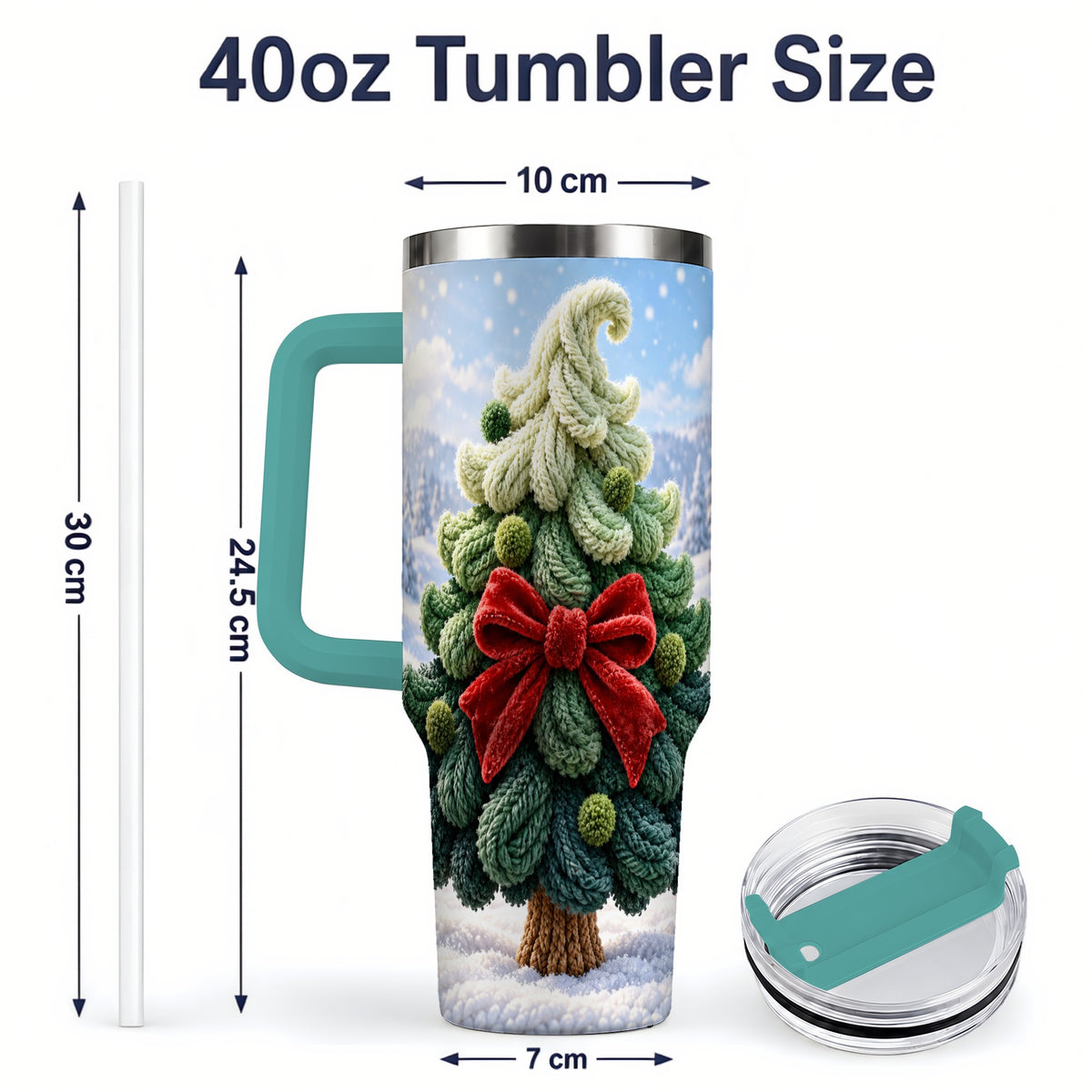#pl[40oz|Green] Knitted Christmas Tree Handled Tumbler, 40oz Cozy Holiday Design