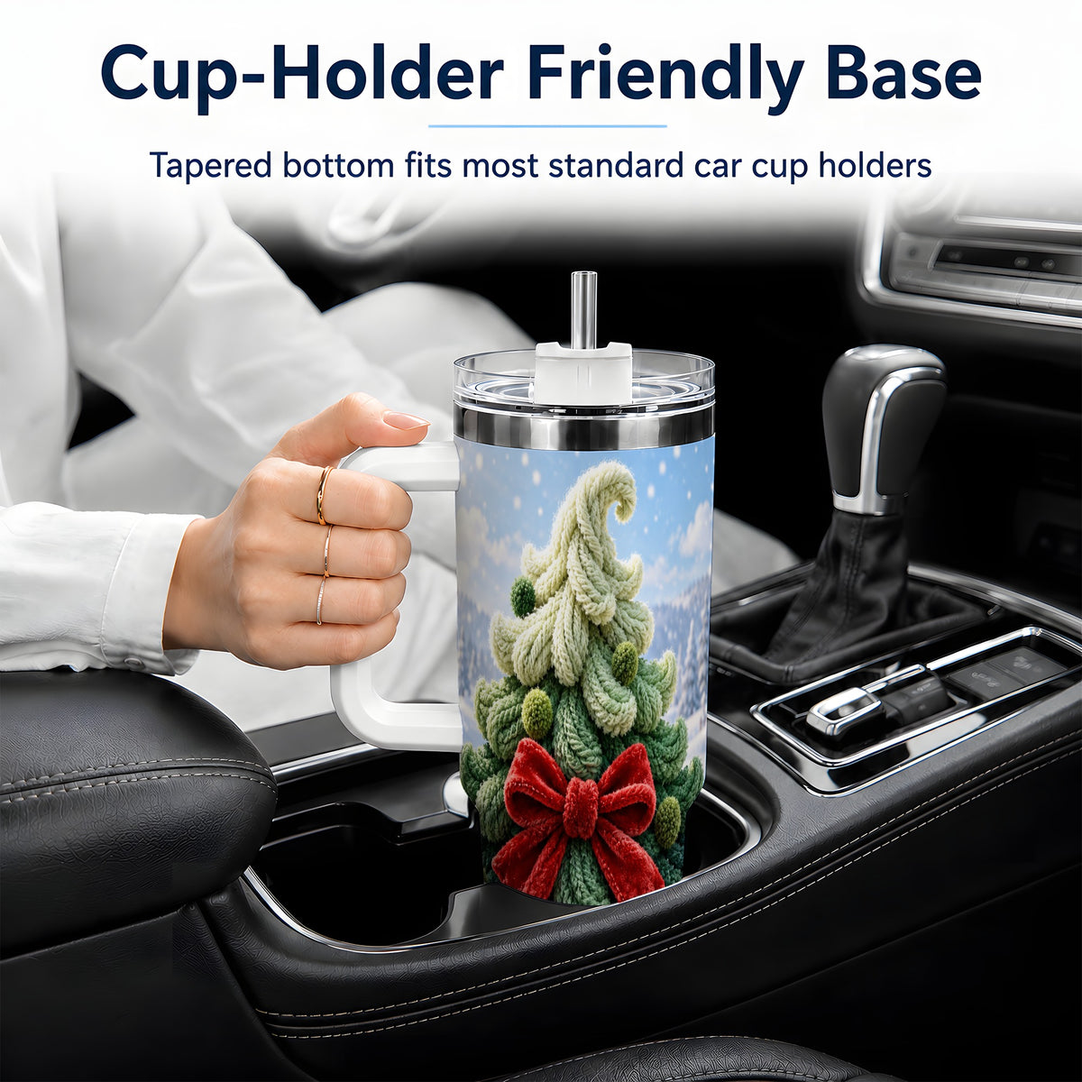 Knitted Christmas Tree Handled Tumbler, 40oz Cozy Holiday Design