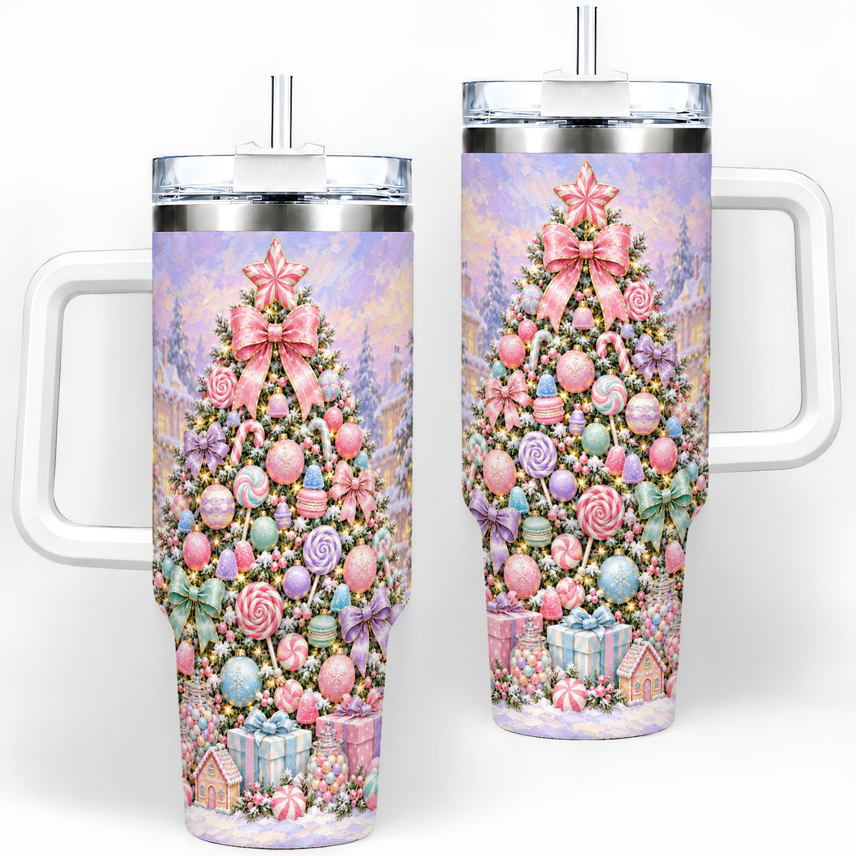 Candy Christmas Tree Handled Tumbler, 40oz Pastel Holiday Drinkware