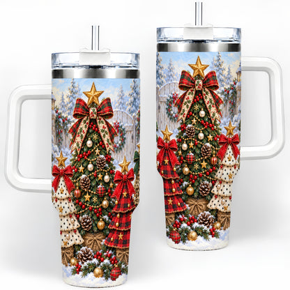 Plaid Christmas Trees Handled Tumbler, 40oz Festive Winter Design