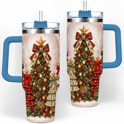 #pl[40oz|Blue] Patterned Christmas Trees Handled Tumbler, 40oz Festive Drinkware