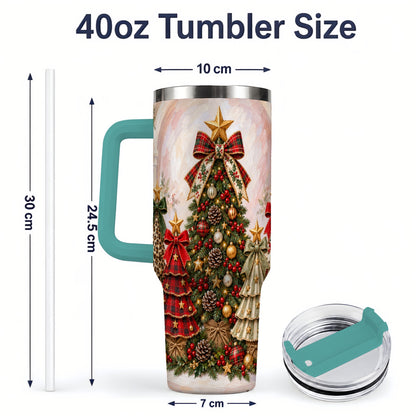 #pl[40oz|Green] Patterned Christmas Trees Handled Tumbler, 40oz Festive Drinkware