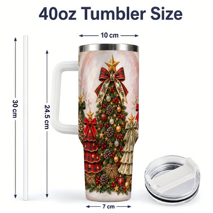 #pl[40oz|White] Patterned Christmas Trees Handled Tumbler, 40oz Festive Drinkware