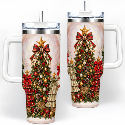 Patterned Christmas Trees Handled Tumbler, 40oz Festive Drinkware