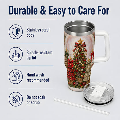 Patterned Christmas Trees Handled Tumbler, 40oz Festive Drinkware