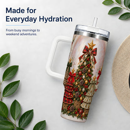 Patterned Christmas Trees Handled Tumbler, 40oz Festive Drinkware