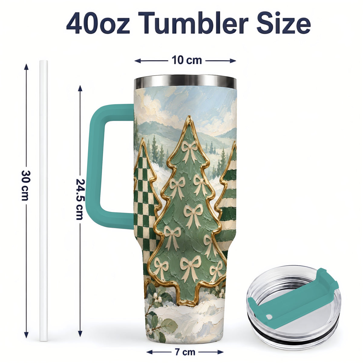 #pl[40oz|Green] Christmas Tree Handled Tumbler, 40oz Stainless Steel Holiday Drinkware