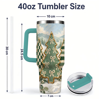 #pl[40oz|Green] Christmas Tree Handled Tumbler, 40oz Stainless Steel Holiday Drinkware