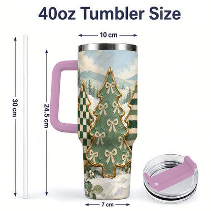 #pl[40oz|Pink] Christmas Tree Handled Tumbler, 40oz Stainless Steel Holiday Drinkware