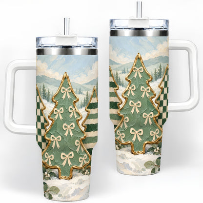 Christmas Tree Handled Tumbler, 40oz Stainless Steel Holiday Drinkware