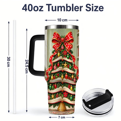 #pl[40oz|Black] Christmas Book Tree Handled Tumbler, 40oz Stainless Steel for Readers