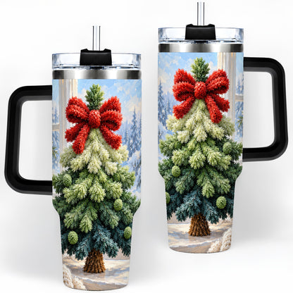 #pl[40oz|Black] Christmas Tree Handled Tumbler, 40oz Stainless Steel Winter Drinkware
