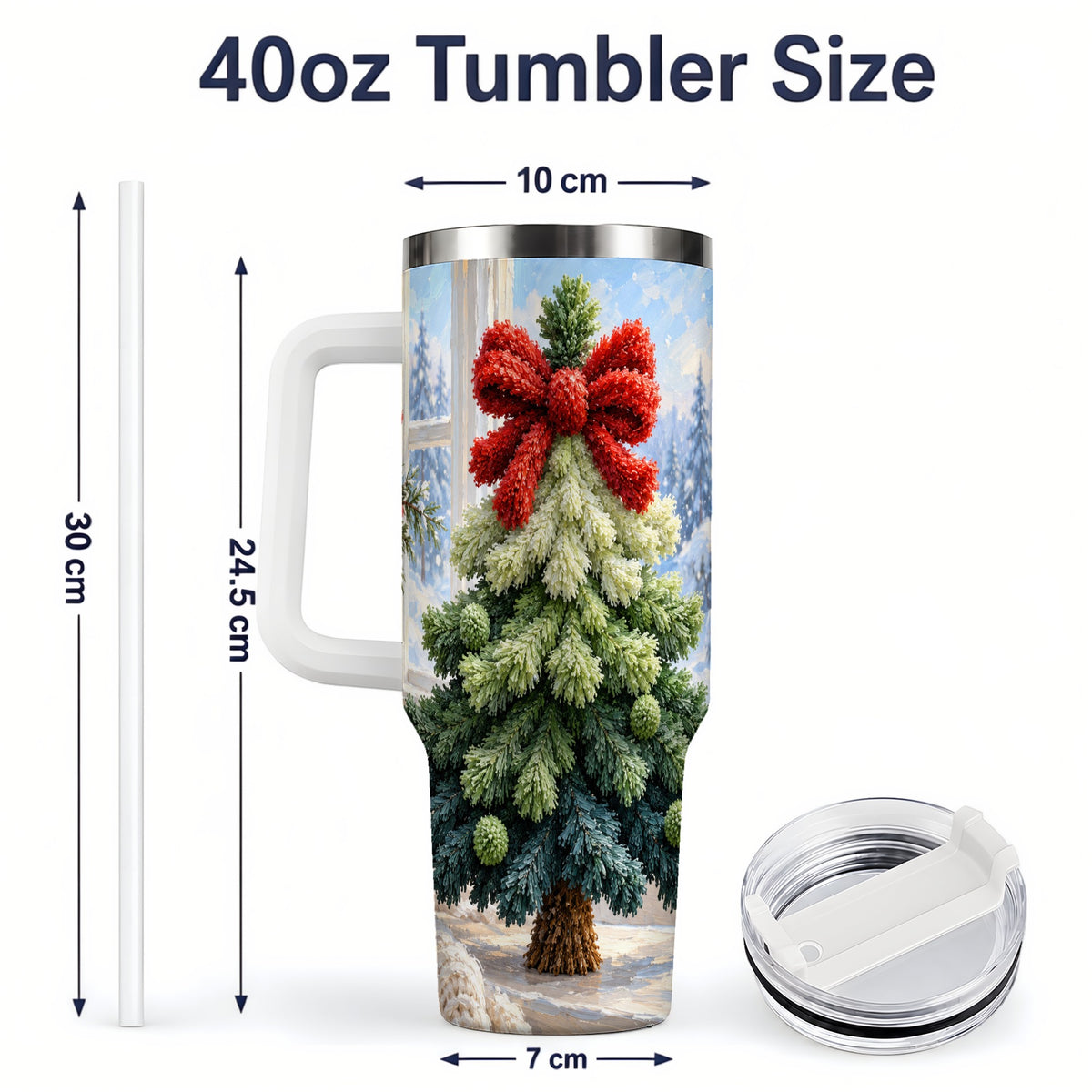 #pl[40oz|White] Christmas Tree Handled Tumbler, 40oz Stainless Steel Winter Drinkware