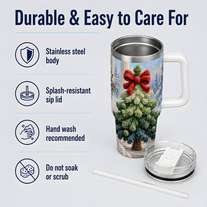 Christmas Tree Handled Tumbler, 40oz Stainless Steel Winter Drinkware