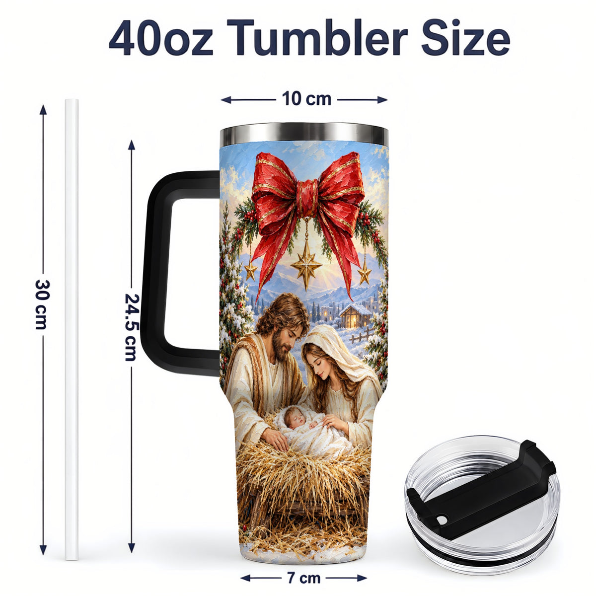 #pl[40oz|Black] Christmas Nativity Handled Tumbler, 40oz Stainless Steel Drinkware