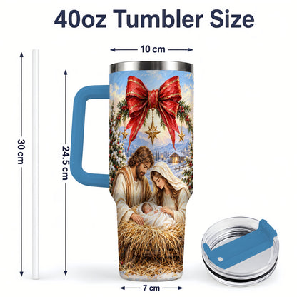 #pl[40oz|Blue] Christmas Nativity Handled Tumbler, 40oz Stainless Steel Drinkware