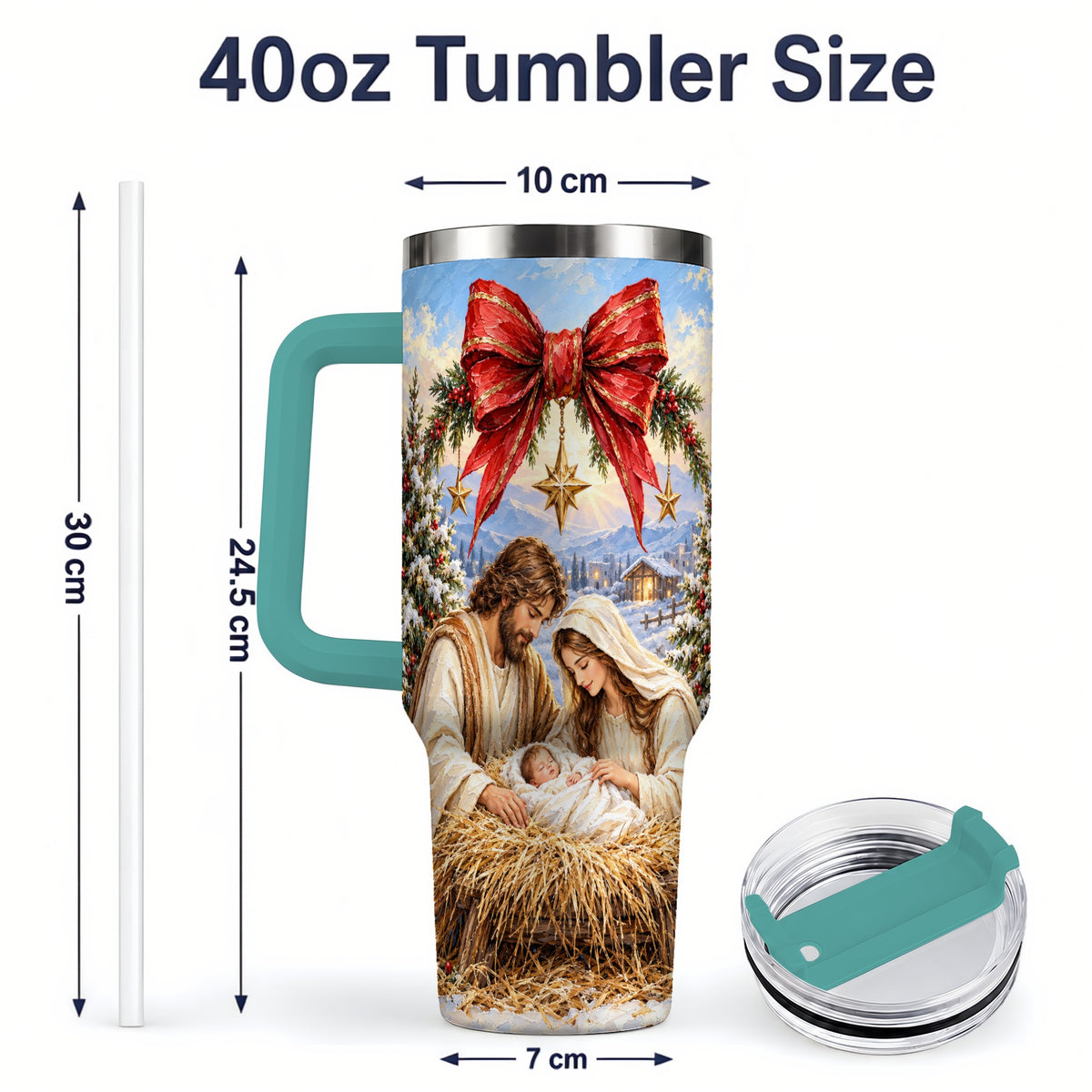 #pl[40oz|Green] Christmas Nativity Handled Tumbler, 40oz Stainless Steel Drinkware