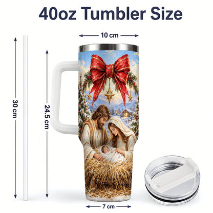 #pl[40oz|White] Christmas Nativity Handled Tumbler, 40oz Stainless Steel Drinkware