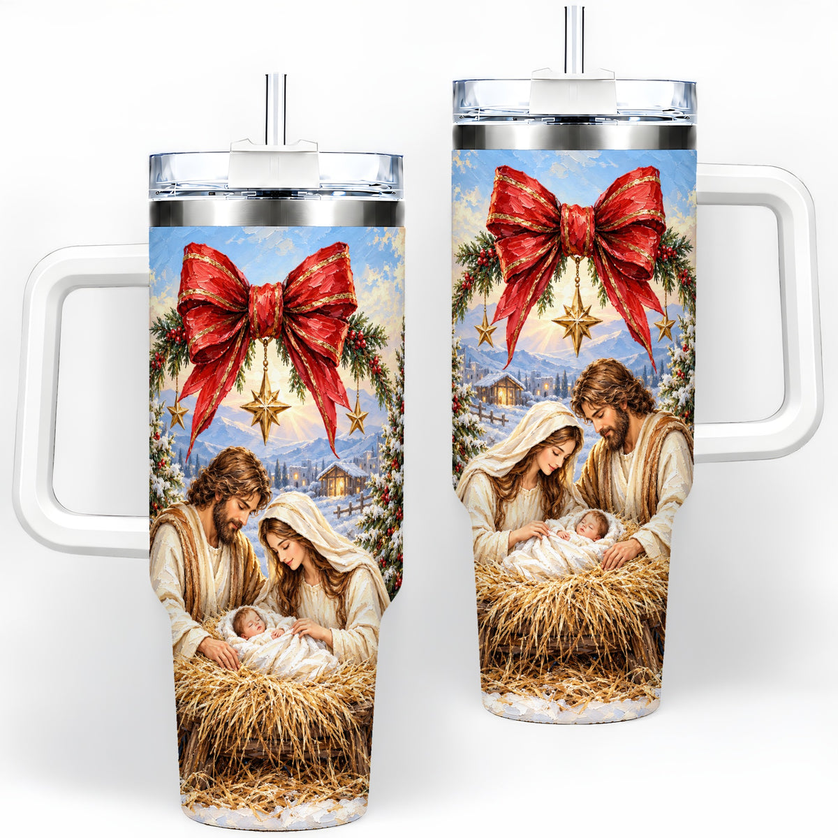 Christmas Nativity Handled Tumbler, 40oz Stainless Steel Drinkware
