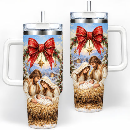 Christmas Nativity Handled Tumbler, 40oz Stainless Steel Drinkware