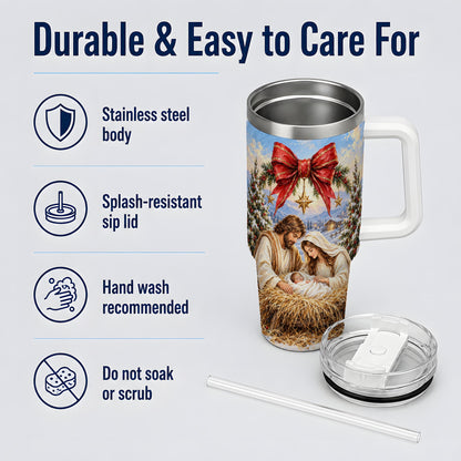 Christmas Nativity Handled Tumbler, 40oz Stainless Steel Drinkware