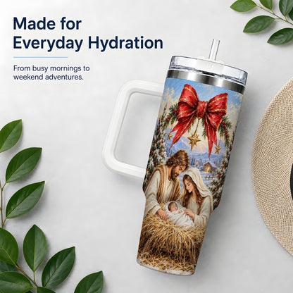 Christmas Nativity Handled Tumbler, 40oz Stainless Steel Drinkware