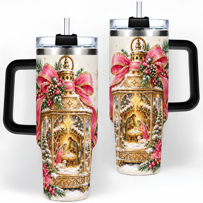#pl[40oz|Black] Christmas Nativity Scene 40oz Handled Tumbler, Holy Family Artwork